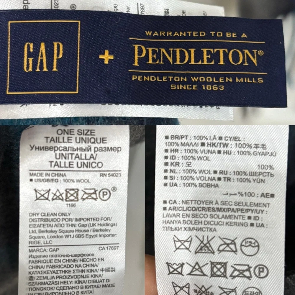Gap + Pendleton 100% Wool Scarf Unisex Gray and Blue